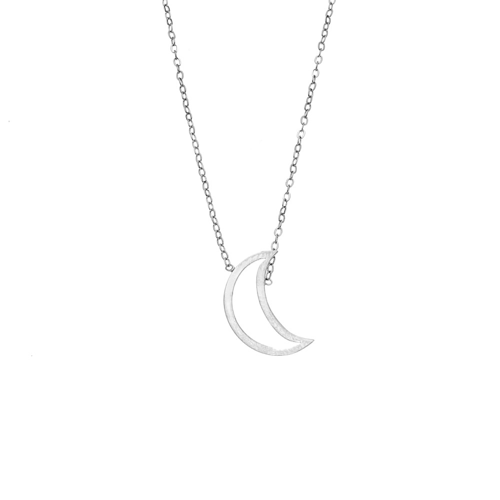 Κολιέ SENZA Rhodium Plated Ασήμι 925 Geometric Series Half Moon - SSR4386SR