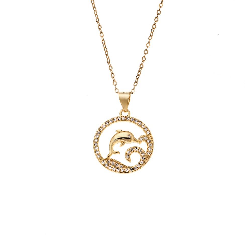 Κολιέ SENZA Επίχρυσο Ασήμι 925 Δελφίνι σε Κύκλο - SSR4387GD