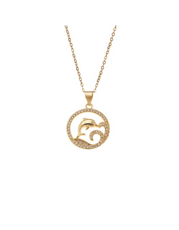 Κολιέ SENZA Επίχρυσο Ασήμι 925 Δελφίνι σε Κύκλο - SSR4387GD