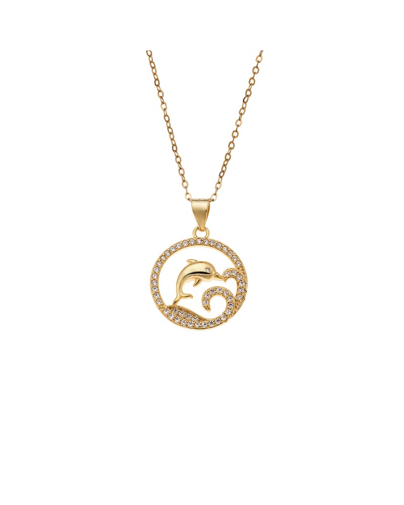 Κολιέ SENZA Επίχρυσο Ασήμι 925 Δελφίνι σε Κύκλο - SSR4387GD