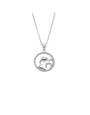 Κολιέ SENZA Rhodium Plated Ασήμι 925 Δελφίνι σε Κύκλο - SSR4387SR