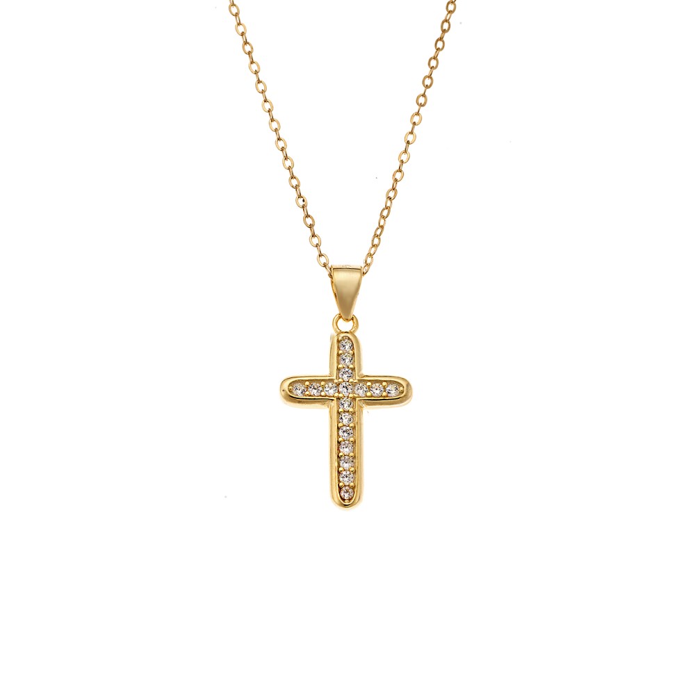 Κολιέ SENZA Gold Plated Ασήμι 925 Σταυρός - SSR4388GD