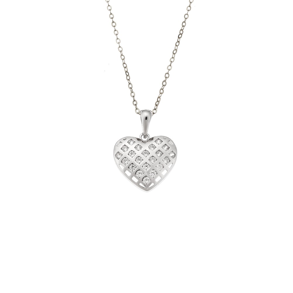 Κολιέ SENZA Rhodium Plated Ασήμι 925 Καρδιά με Ζιργκόν - SSR4389SR