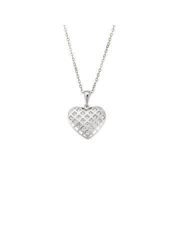 Κολιέ SENZA Rhodium Plated Ασήμι 925 Καρδιά με Ζιργκόν - SSR4389SR