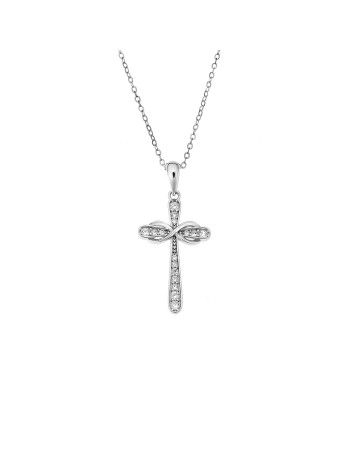 Κολιέ SENZA Rhodium Plated Ασήμι 925 Σταυρός με Ζιργκόν - SSR4390SR