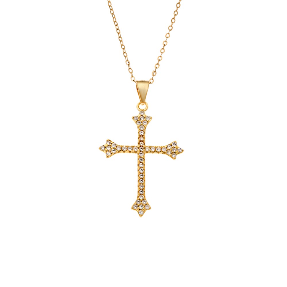 Κολιέ SENZA Goldplated Ασήμι 925 Σταυρός με Ζιργκόν - SSR4392GD