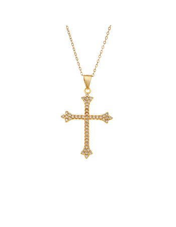 Κολιέ SENZA Goldplated Ασήμι 925 Σταυρός με Ζιργκόν - SSR4392GD