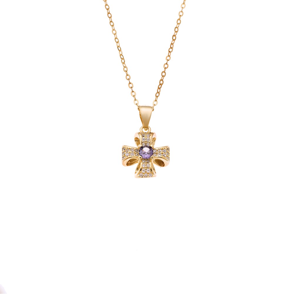 Κολιέ SENZA Gold Plated Ασήμι 925 Σταυρός με Ζιργκόν - SSR4396GD