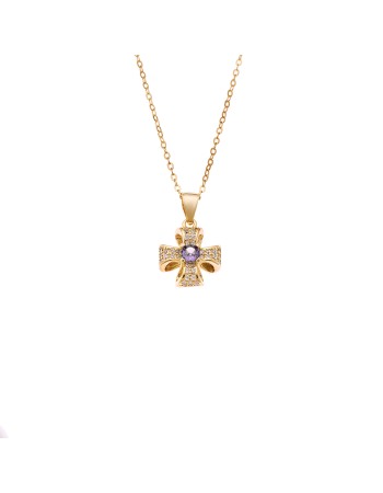 Κολιέ SENZA Gold Plated Ασήμι 925 Σταυρός με Ζιργκόν - SSR4396GD