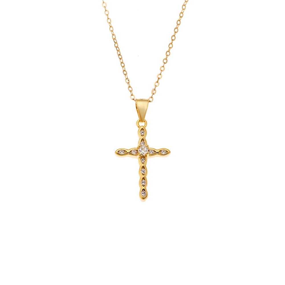 Κολιέ SENZA Gold Plated Ασήμι 925 Σταυρός με Ζιργκόν - SSR4398GD
