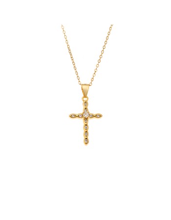 Κολιέ SENZA Gold Plated Ασήμι 925 Σταυρός με Ζιργκόν - SSR4398GD