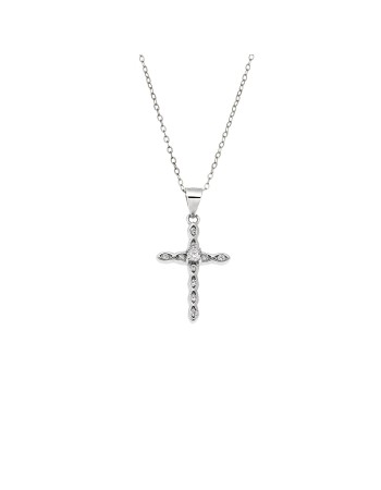 Κολιέ SENZA Rhodium Plated Ασήμι 925 Σταυρός με Ζιργκόν - SSR4398SR
