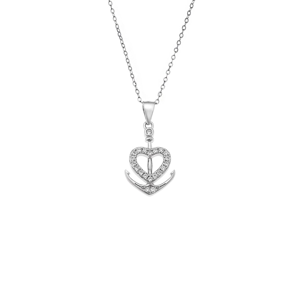 Κολιέ SENZA Rhodium Plated Ασήμι 925 Άγκυρα με Καρδιά - SSR4399SR