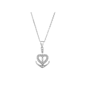 Κολιέ SENZA Rhodium Plated Ασήμι 925 Άγκυρα με Καρδιά - SSR4399SR