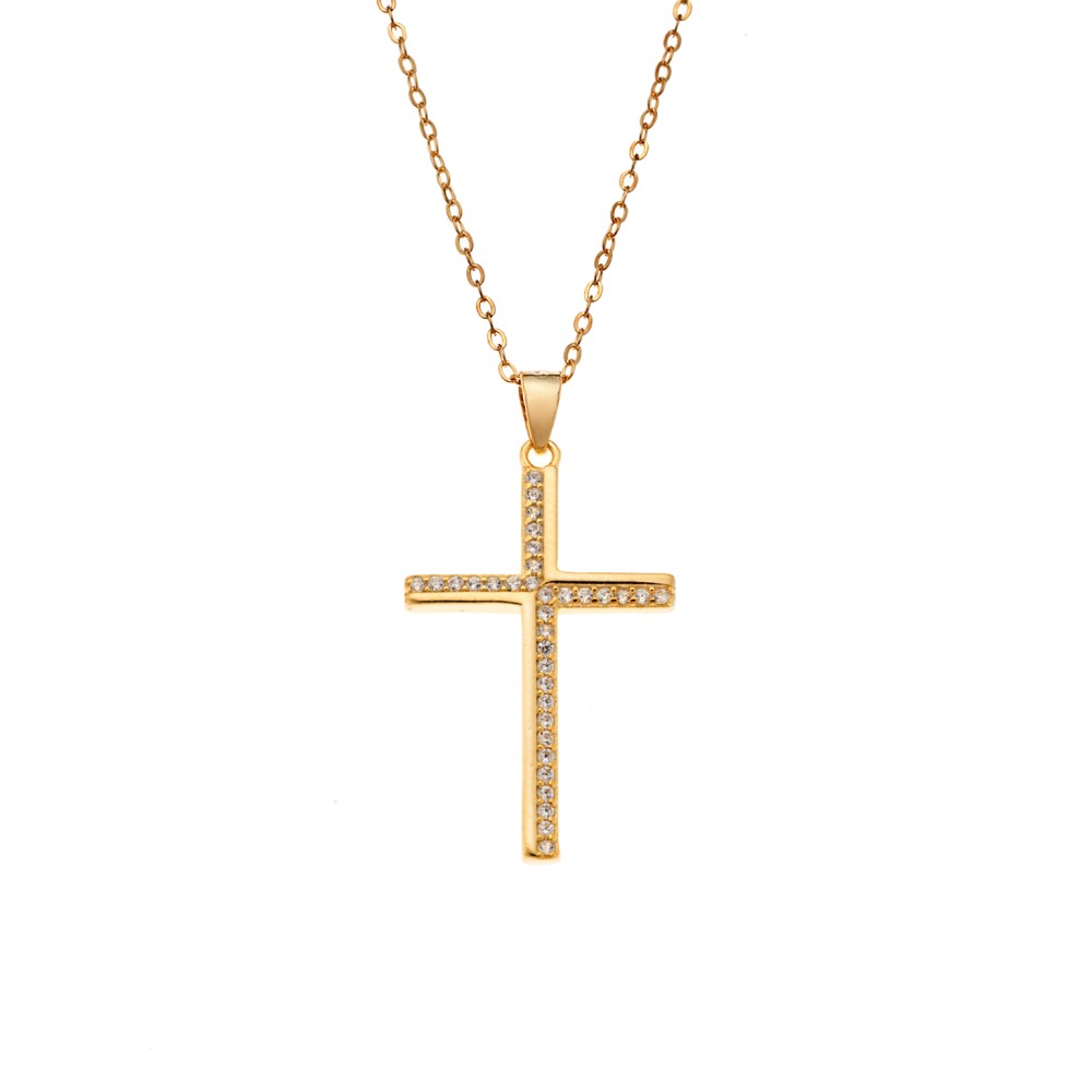 Κολιέ SENZA Gold Plated Ασήμι 925 Σταυρός με Ζιργκόν - SSR4400GD