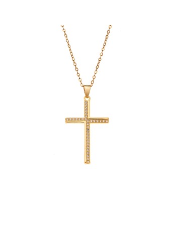 Κολιέ SENZA Gold Plated Ασήμι 925 Σταυρός με Ζιργκόν - SSR4400GD