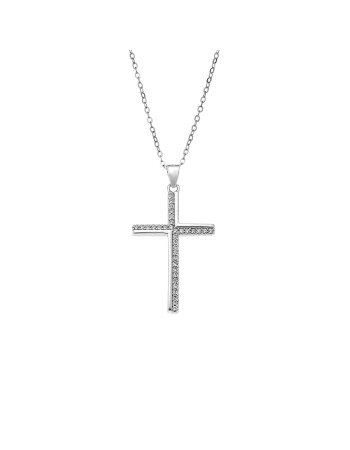 Κολιέ SENZA Rhodium Plated Ασήμι 925 Σταυρός με Ζιργκόν - SSR4400SR