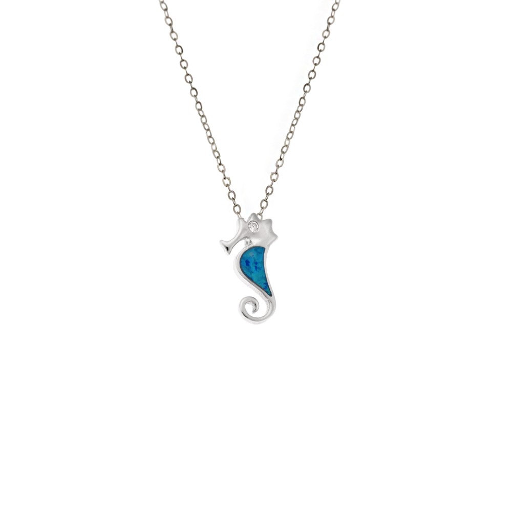 Κολιέ SENZA Rhodium Plated Ασήμι 925 Ιππόκαμπος με Όπαλ - SSR4401SR