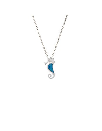 Κολιέ SENZA Rhodium Plated Ασήμι 925 Ιππόκαμπος με Όπαλ - SSR4401SR