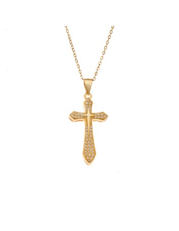Κολιέ SENZA Gold Plated Ασήμι 925 Σταυρός με Ζιργκόν - SSR4404GD