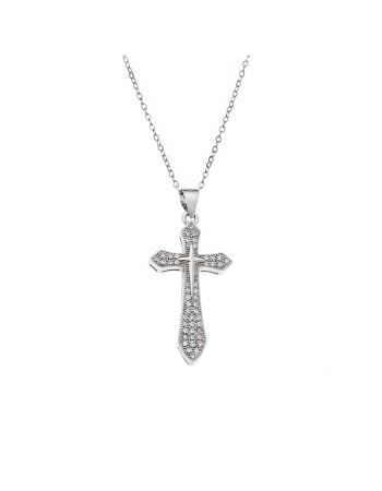Κολιέ SENZA Rhodium Plated Ασήμι 925 Σταυρός με Ζιργκόν - SSR4404SR