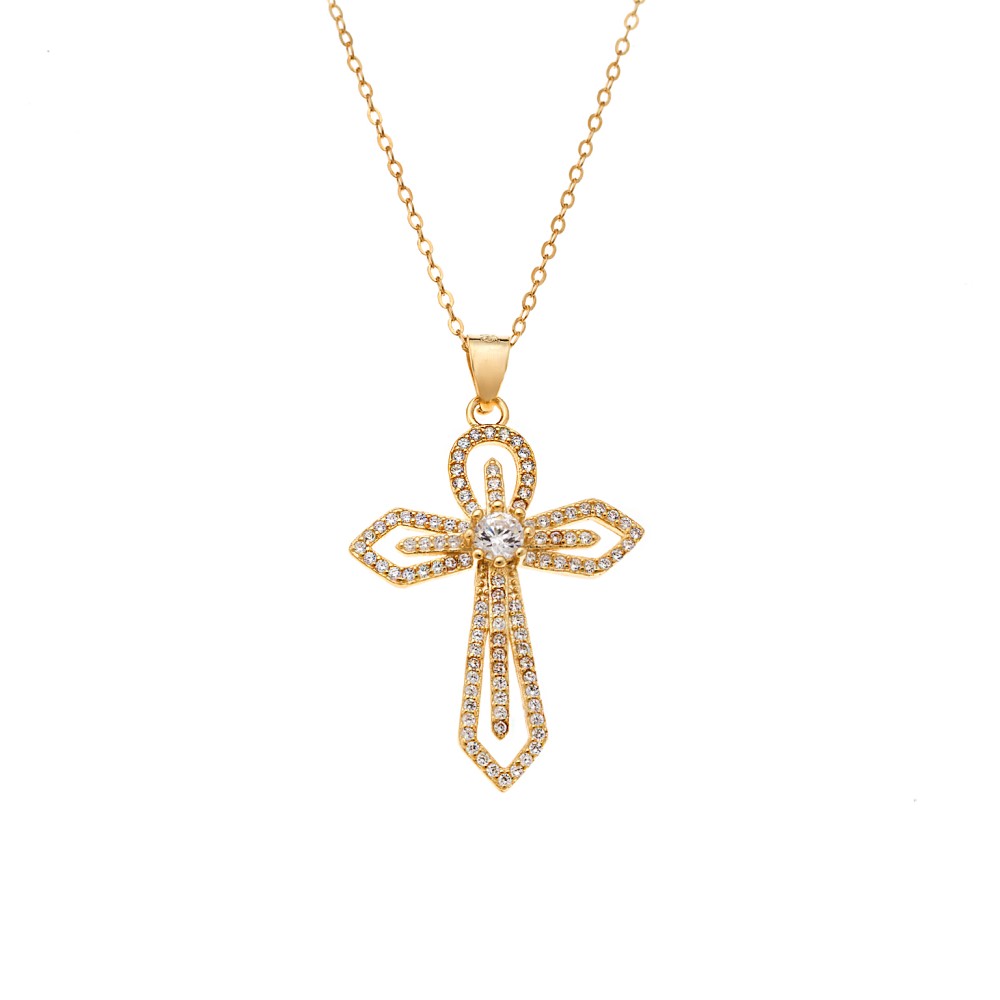 Κολιέ SENZA Gold Plated Ασήμι 925 Σταυρός με Ζιργκόν - SSR4406GD