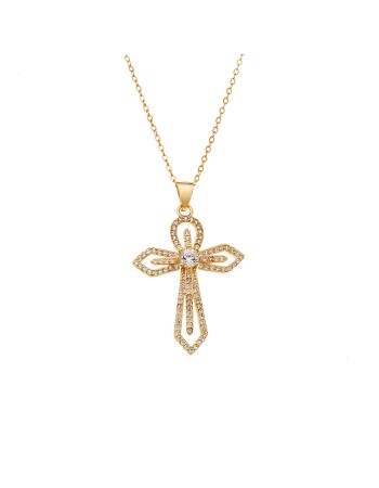 Κολιέ SENZA Gold Plated Ασήμι 925 Σταυρός με Ζιργκόν - SSR4406GD