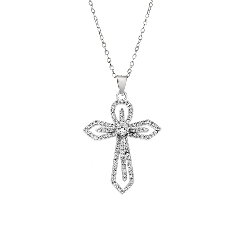 Κολιέ SENZA Rhodium Plated Ασήμι 925 Σταυρός με Ζιργκόν - SSR4406SR