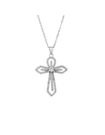 Κολιέ SENZA Rhodium Plated Ασήμι 925 Σταυρός με Ζιργκόν - SSR4406SR