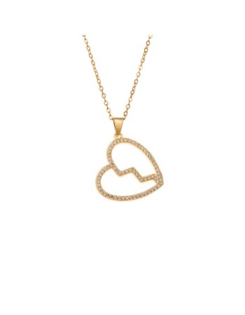 Κολιέ SENZA Gold Plated Ασήμι 925 Καρδιά με Ζιργκόν - SSR4407GD