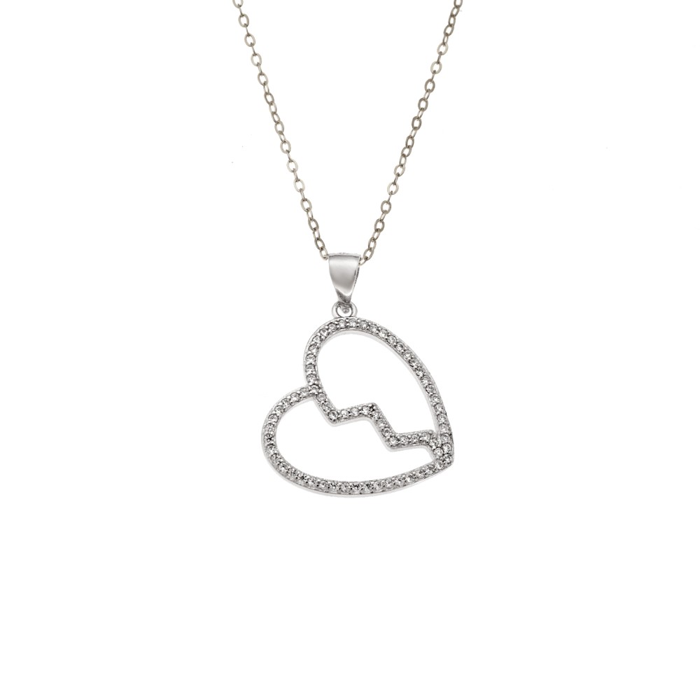 Κολιέ SENZA Rhodium Plated Ασήμι 925 Καρδιά με Ζιργκόν - SSR4407SR
