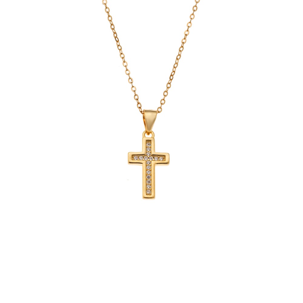 Κολιέ SENZA Gold Plated Ασήμι 925 Σταυρός με Ζιργκόν - SSR4408GD