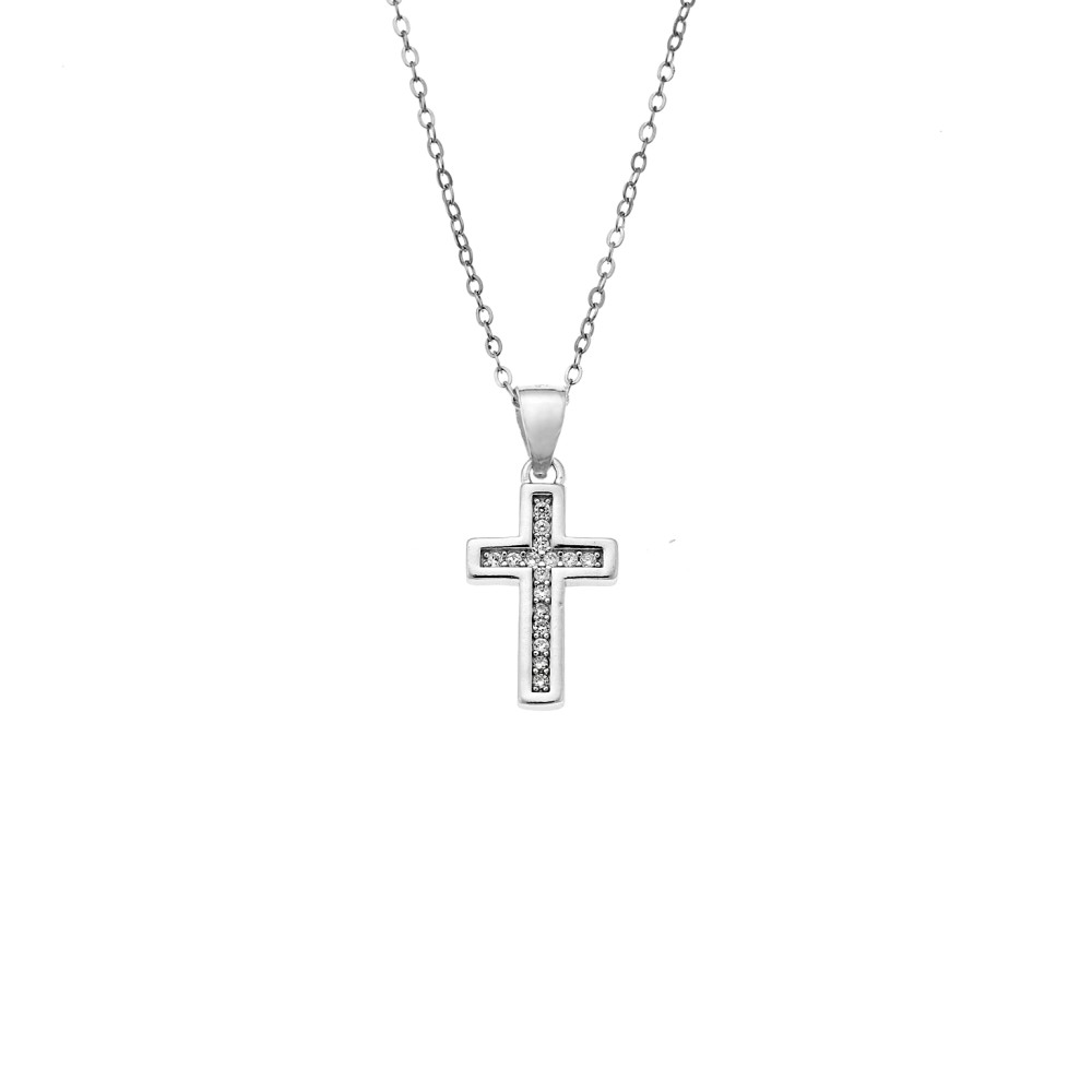 Κολιέ SENZA Rhodium Plated Ασήμι 925 Σταυρός με Ζιργκόν - SSR4408SR