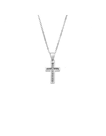 Κολιέ SENZA Rhodium Plated Ασήμι 925 Σταυρός με Ζιργκόν - SSR4408SR