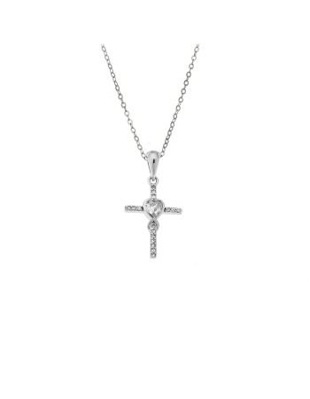 Κολιέ SENZA Rhodium Plated Ασήμι 925 Σταυρός Καρδιά με Ζιργκόν - SSR4409SR