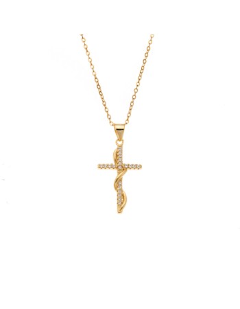 Κολιέ SENZA Gold Plated Ασήμι 925 Σταυρός με Ζιργκόν - SSR4410GD