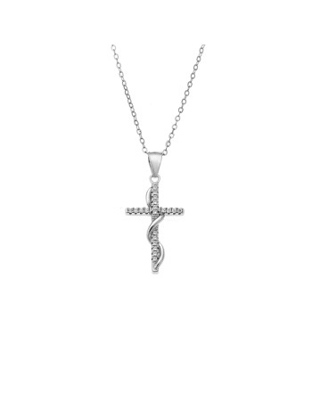 Κολιέ SENZA Rhodium Plated Ασήμι 925 Σταυρός με Ζιργκόν - SSR4410SR