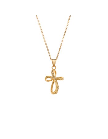 Κολιέ SENZA Gold Plated Ασήμι 925 Σταυρός με Ζιργκόν - SSR4411GD