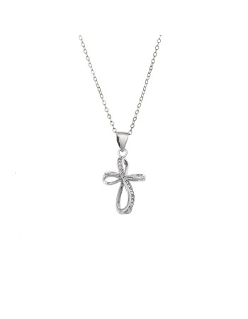 Κολιέ SENZA Rhodium Plated Ασήμι 925 Σταυρός με Ζιργκόν - SSR4411SR