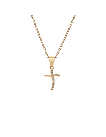 Κολιέ SENZA Gold Plated Ασήμι 925 Σταυρός με Ζιργκόν - SSR4412GD