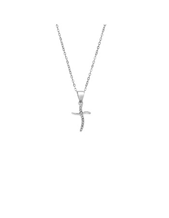 Κολιέ SENZA Rhodium Plated Ασήμι 925 Σταυρός με Ζιργκόν - SSR4412SR
