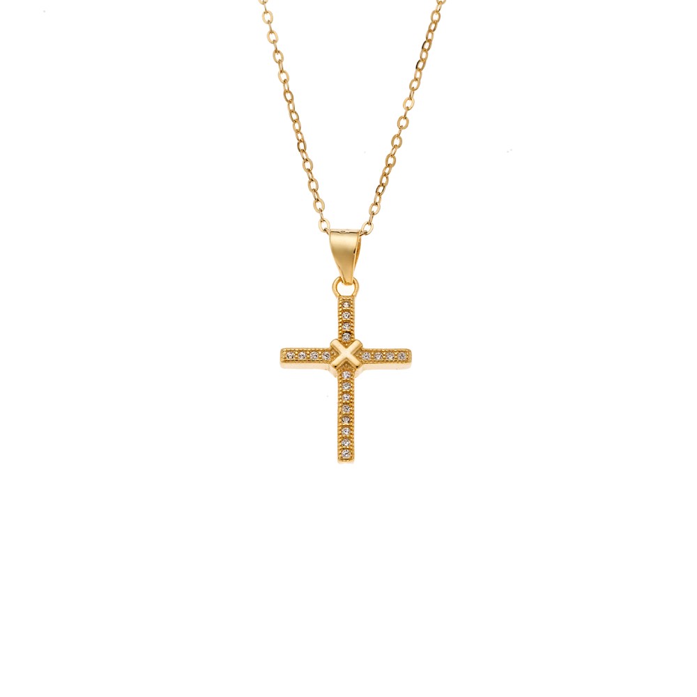 Κολιέ SENZA Gold Plated Ασήμι 925 Σταυρός με Ζιργκόν - SSR4413GD