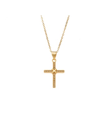 Κολιέ SENZA Gold Plated Ασήμι 925 Σταυρός με Ζιργκόν - SSR4413GD