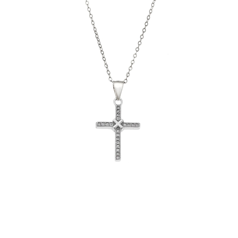 Κολιέ SENZA Rhodium Plated Ασήμι 925 Σταυρός με Ζιργκόν - SSR4413SR