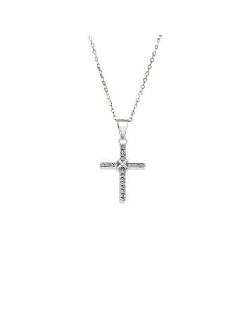 Κολιέ SENZA Rhodium Plated Ασήμι 925 Σταυρός με Ζιργκόν - SSR4413SR