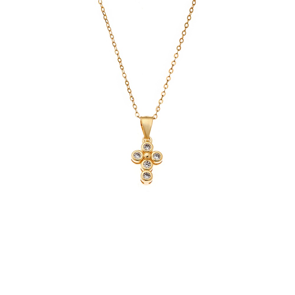 Κολιέ SENZA Gold Plated Ασήμι 925 Σταυρός με Ζιργκόν - SSR4414GD