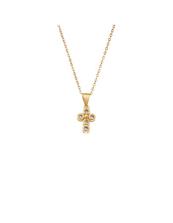 Κολιέ SENZA Gold Plated Ασήμι 925 Σταυρός με Ζιργκόν - SSR4414GD