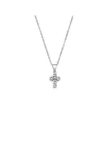 Κολιέ SENZA Rhodium Plated Ασήμι 925 Σταυρός με Ζιργκόν - SSR4414SR