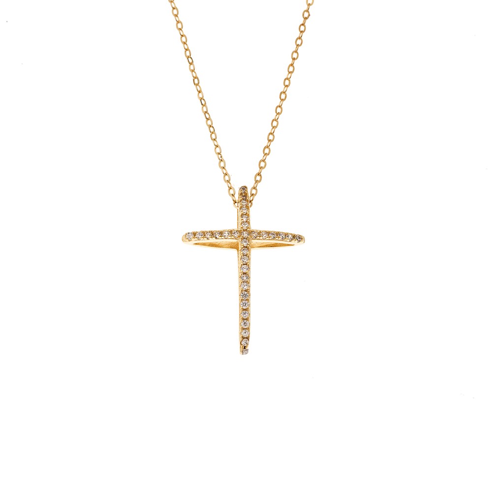 Κολιέ SENZA Gold Plated Ασήμι 925 Σταυρός με Ζιργκόν - SSR4415GD