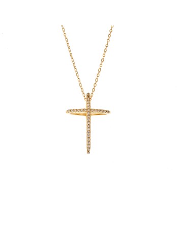 Κολιέ SENZA Gold Plated Ασήμι 925 Σταυρός με Ζιργκόν - SSR4415GD